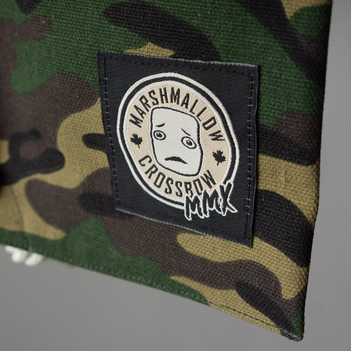 Embroidered MMX Marshmallow Crossbow logo on our Camo Carry Bag
